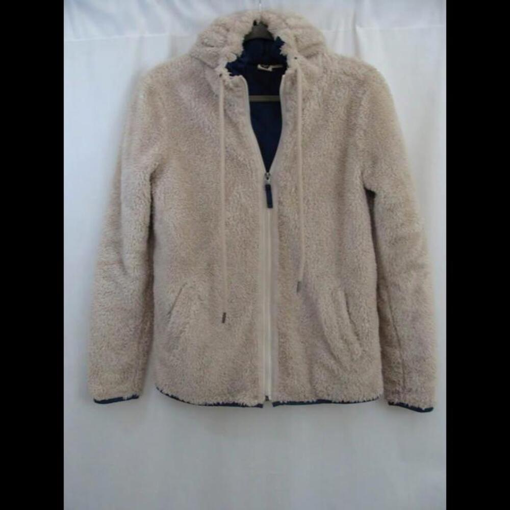 Roxy fur hooded tan(navy blue lined) zip up jacket